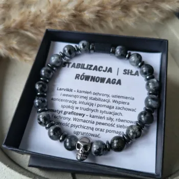 BRANSOLETKA MĘSKA LARVIKIT TURMALIN HEMATYT CZACHA OCHRONA SIŁA RÓWNOWAGA